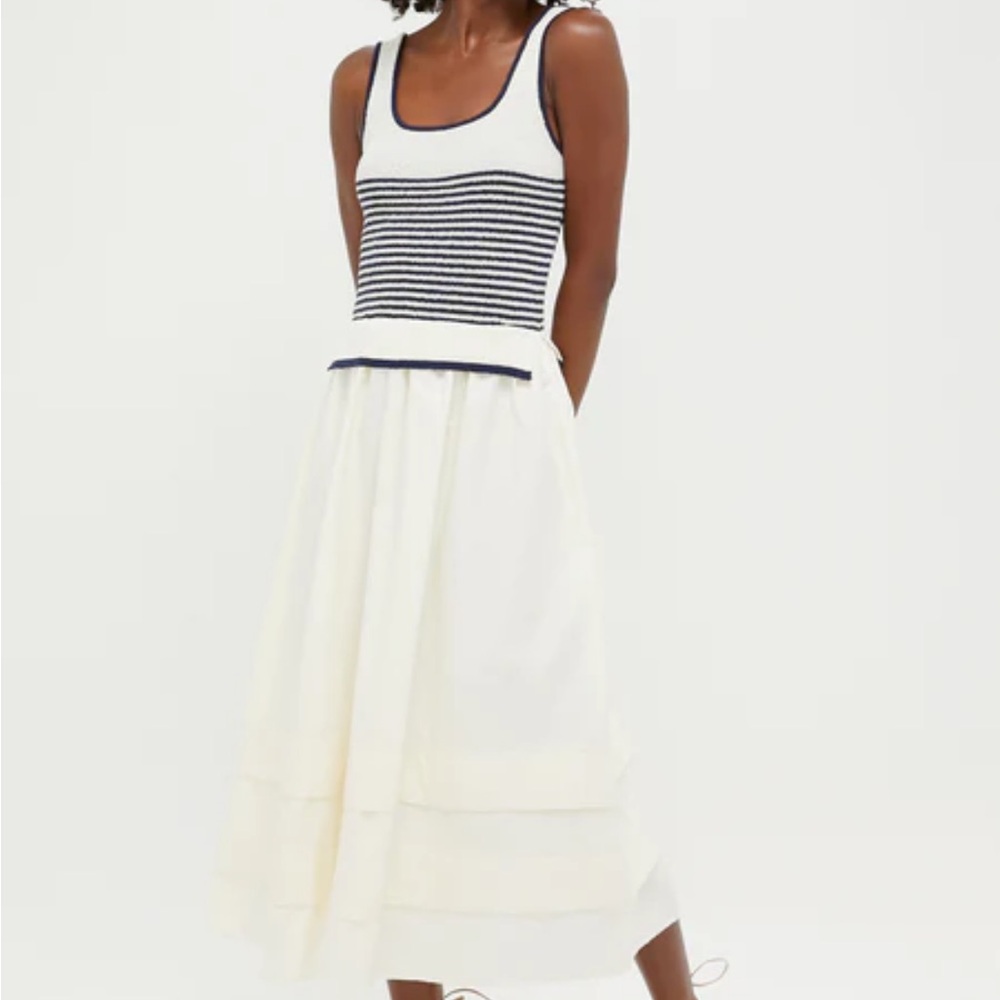 Moon River Cream Striped Midi Dress